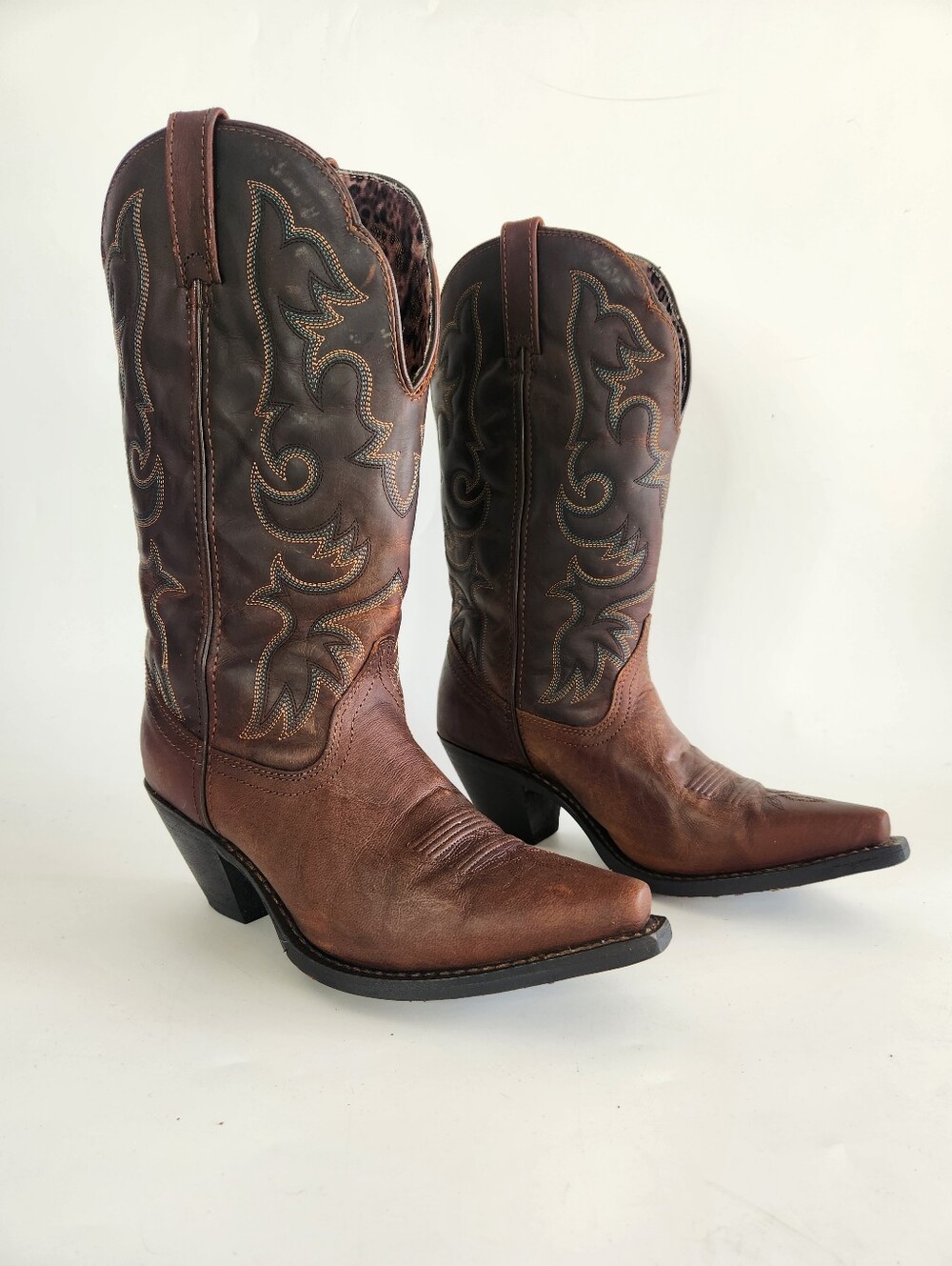 Laredo Women's Access Brown Leather Cowboy Boots Snip Toe  51078 Size 9.5 EUC